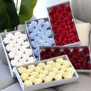 Wholesale 25 Pcs Soap Roses Heads Gift Box Floral Scented Wedding Party Artificial Decorative Soap Flower